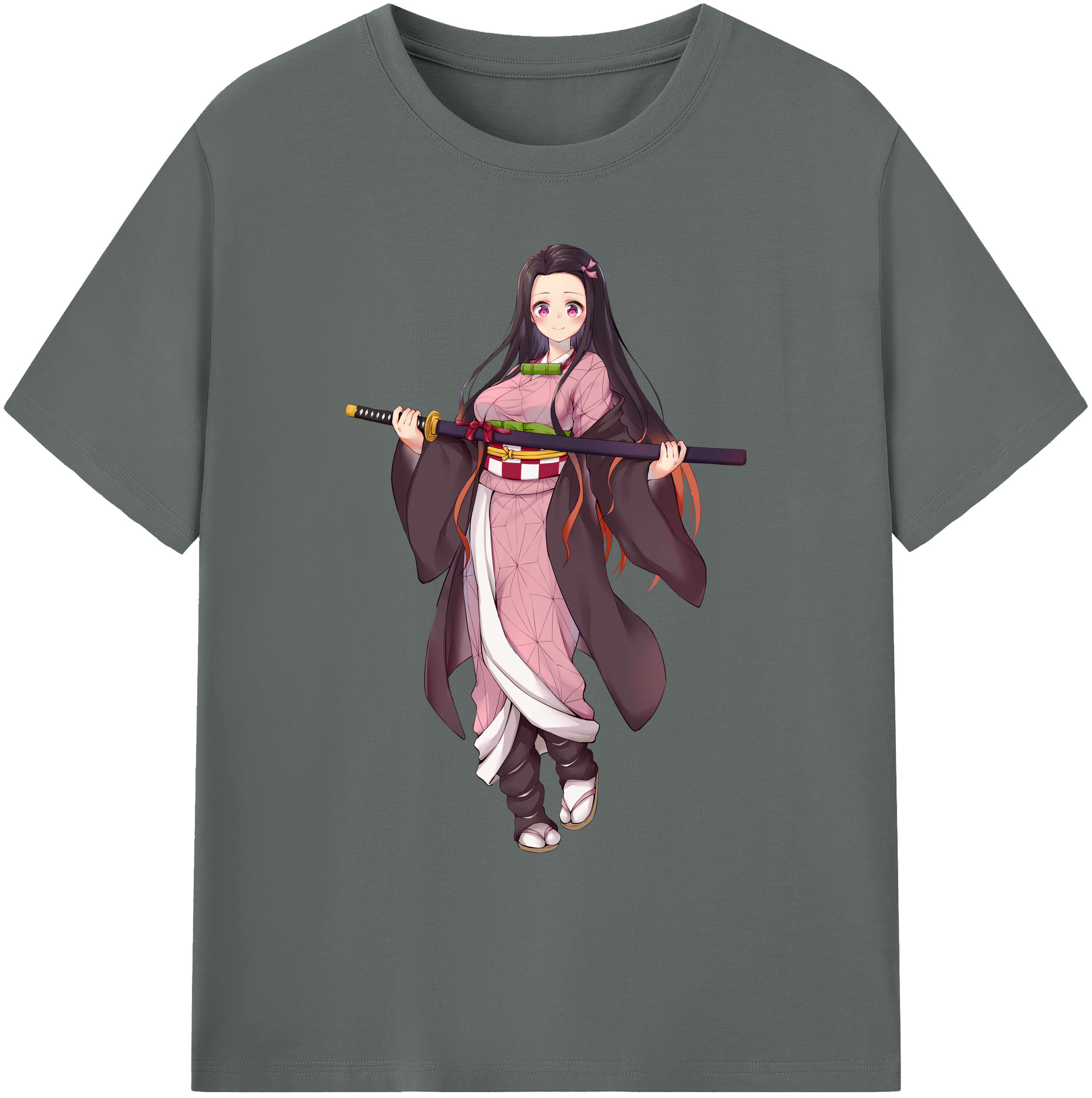 （画像用） 鬼滅の刃（きめつのやいば）竈門 禰󠄀豆子／かまど ねずこ Kamado Nezuko 綿100％ メンズ半袖Tシャツ｜肌触りやわらか＆通気性